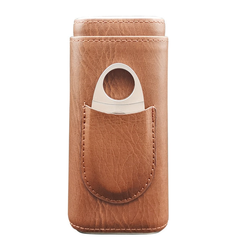 Portable Cigar Case 3pcs Cedar Wood Humidor with Cigar Scissors
