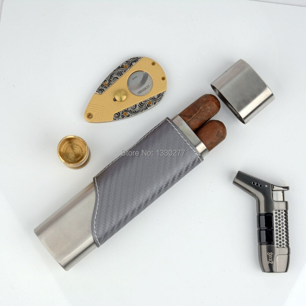 Stainless Steel Cigar Case | Carbon Fiber  Cigar Holder