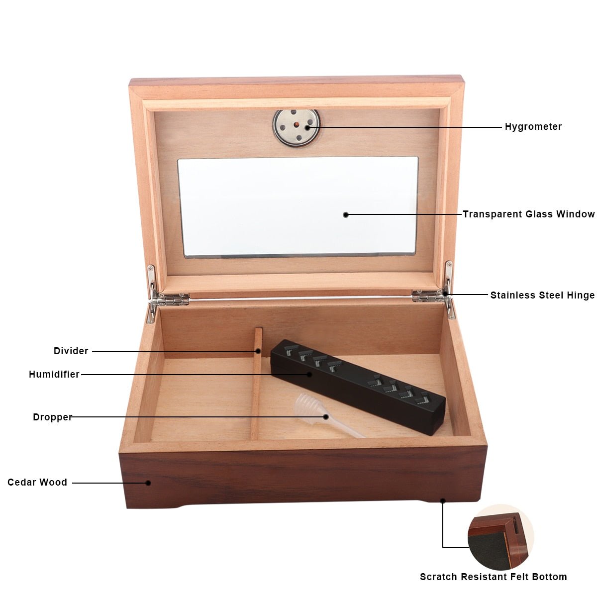 Cigar Humidor Box with Hygrometer | Portable Cohiba Cedar Wood Case