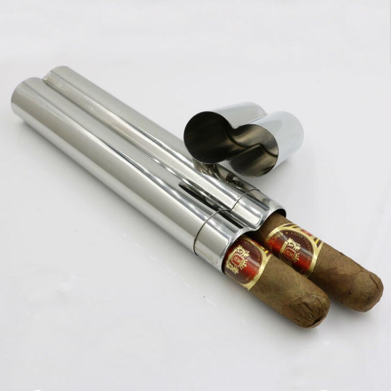 Stainless Steel Double Cigar Tube | Portable Cigar Case Flagon