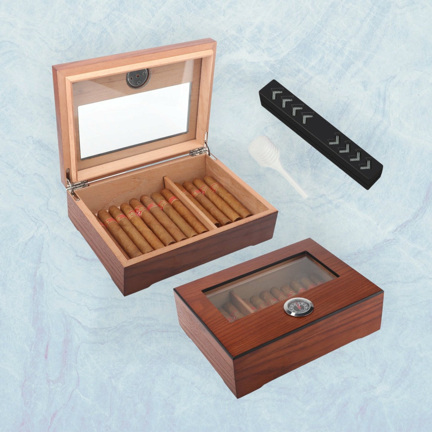 Cigar Humidor Box with Hygrometer | Portable Cohiba Cedar Wood Case