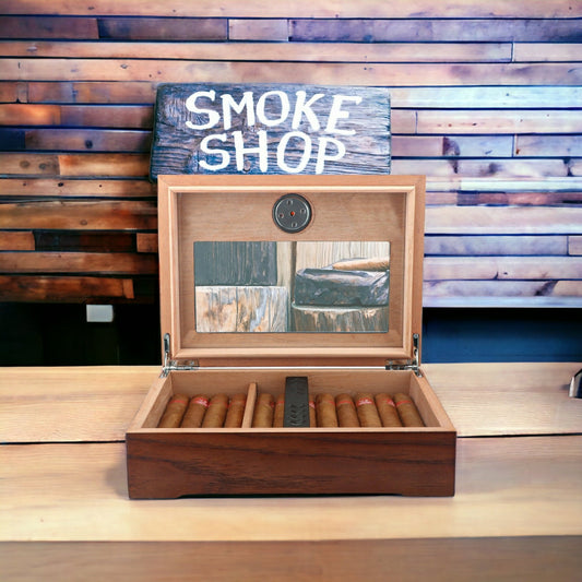 Cigar Humidor Box with Hygrometer: Spanish Cedar Seal; 2025 - Cigar Cuts1